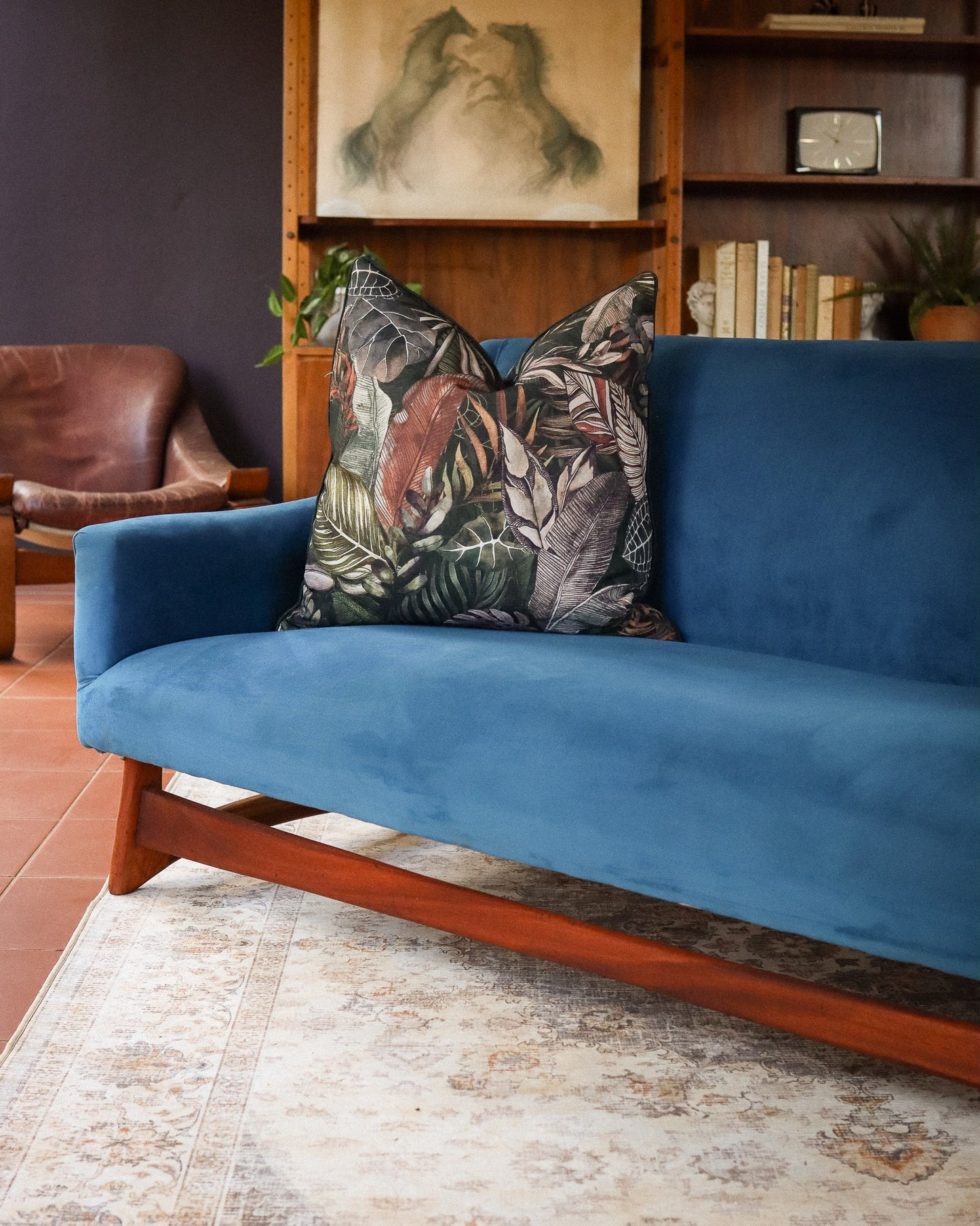 Mid-Century Three-Seater Velvet Couch