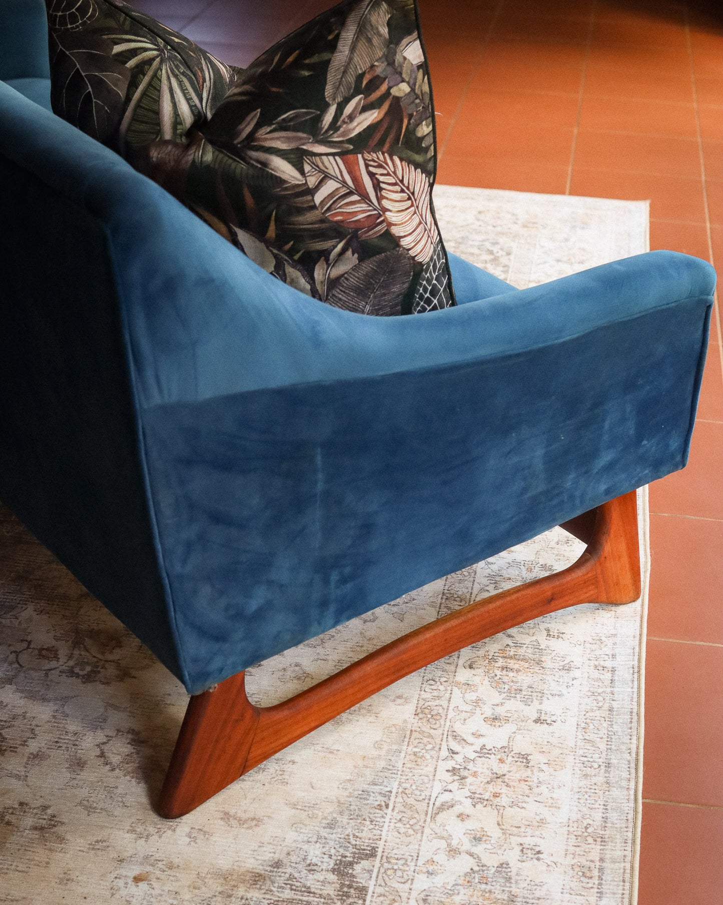 Mid-Century Three-Seater Velvet Couch