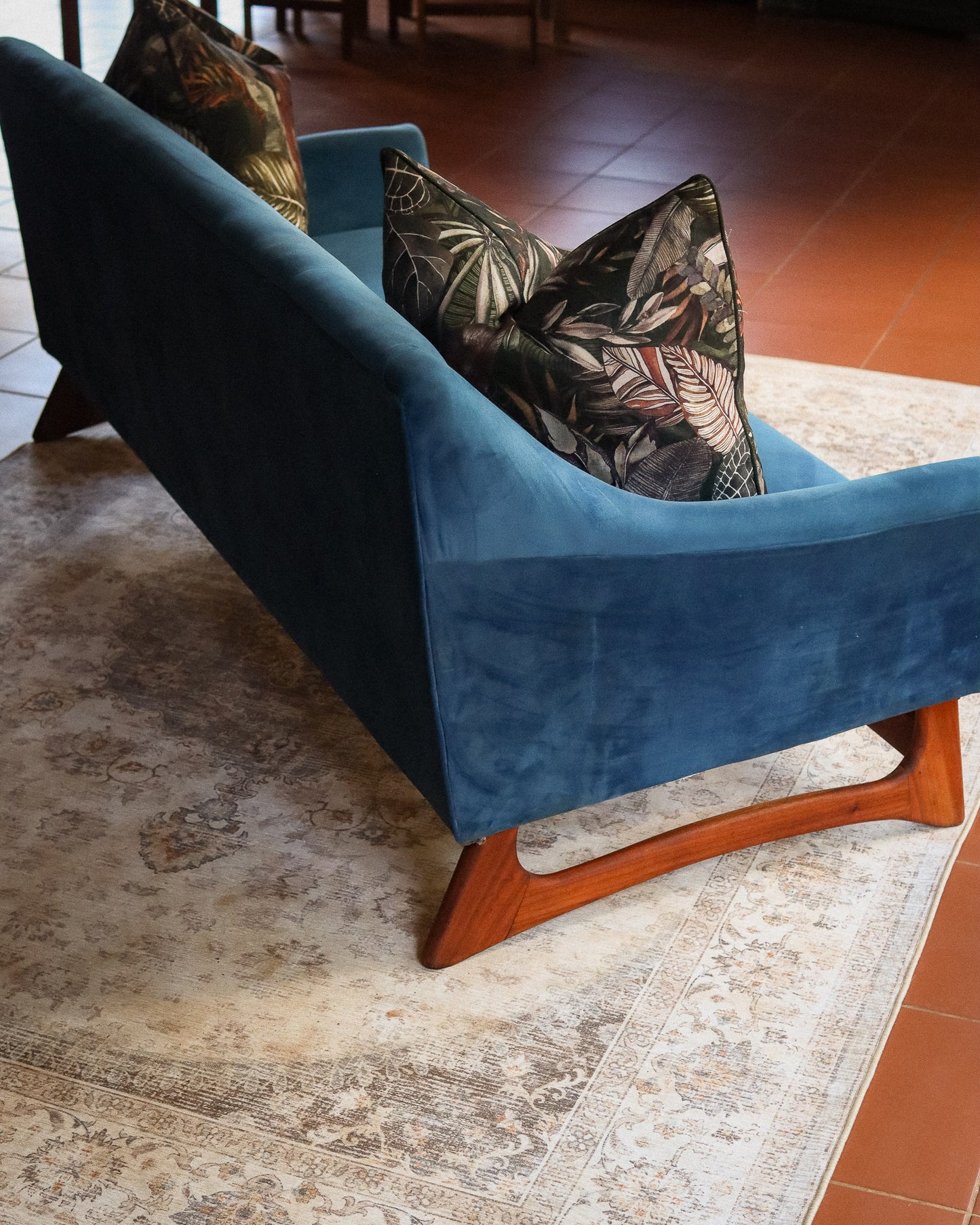 Mid-Century Three-Seater Velvet Couch