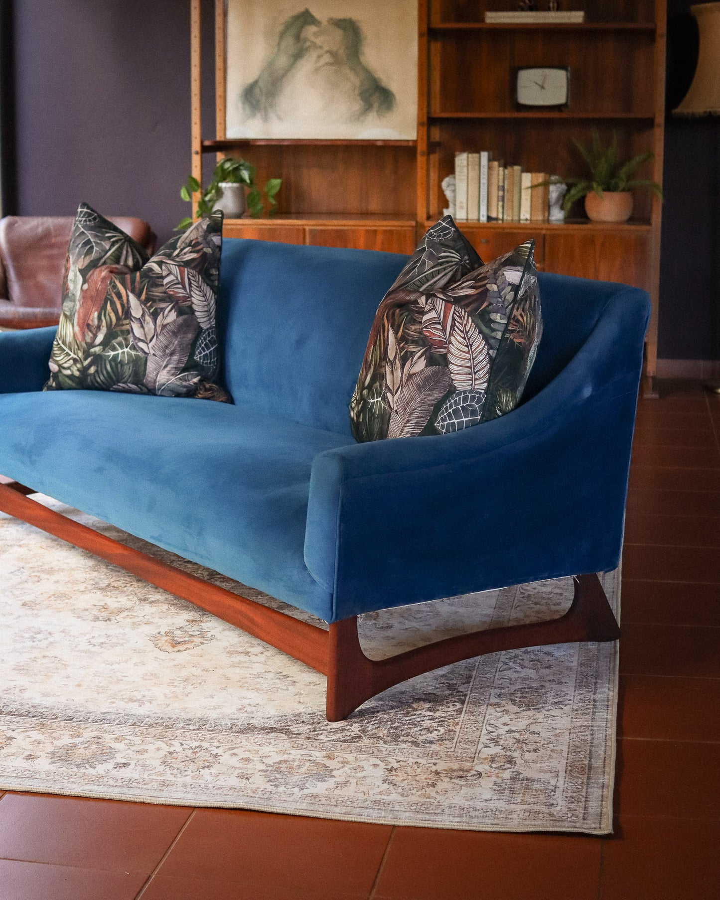 Mid-Century Three-Seater Velvet Couch