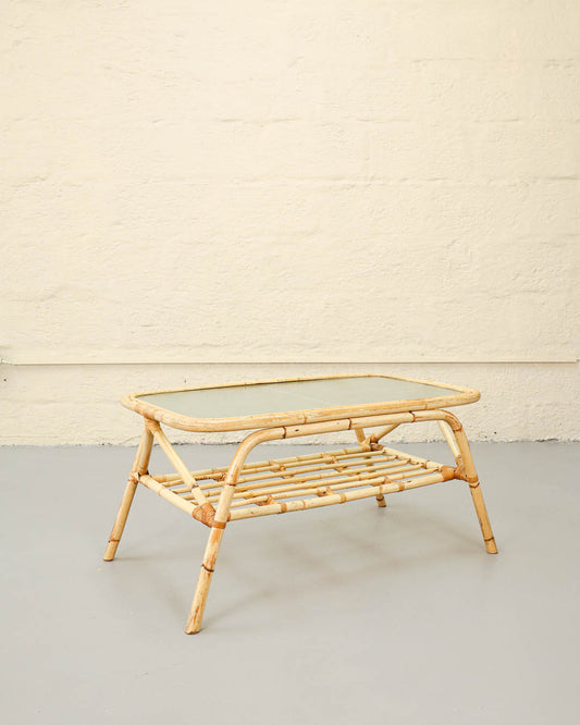 Vintage Cane and Glass Coffee Table