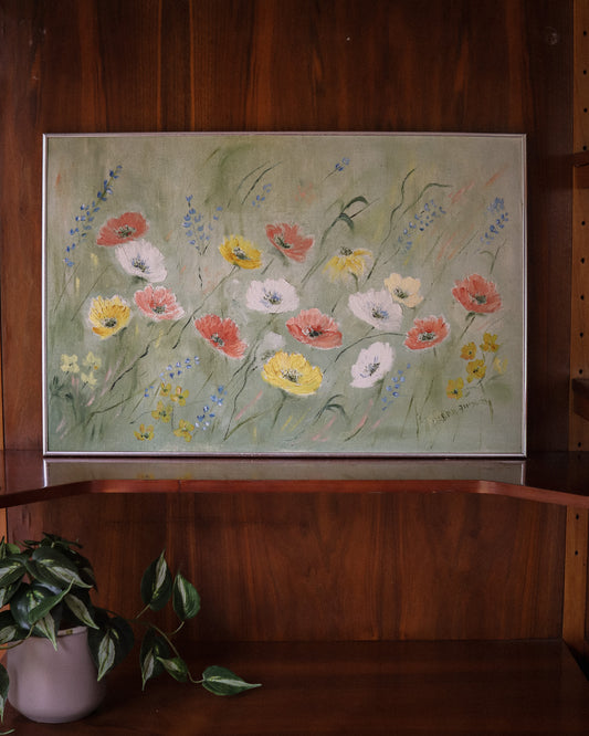 Original Floral Painting in Silver Frame