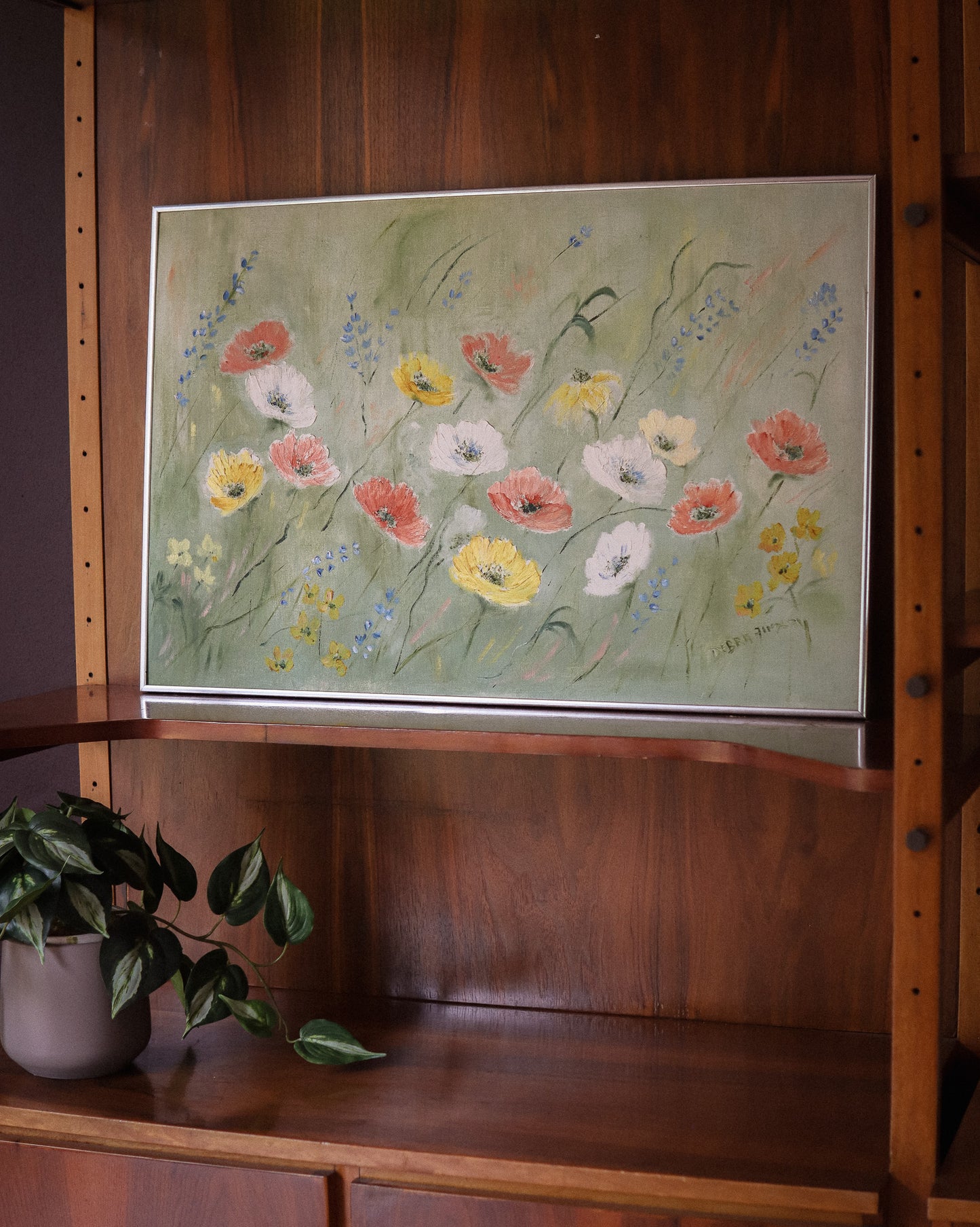 Original Floral Painting in Silver Frame