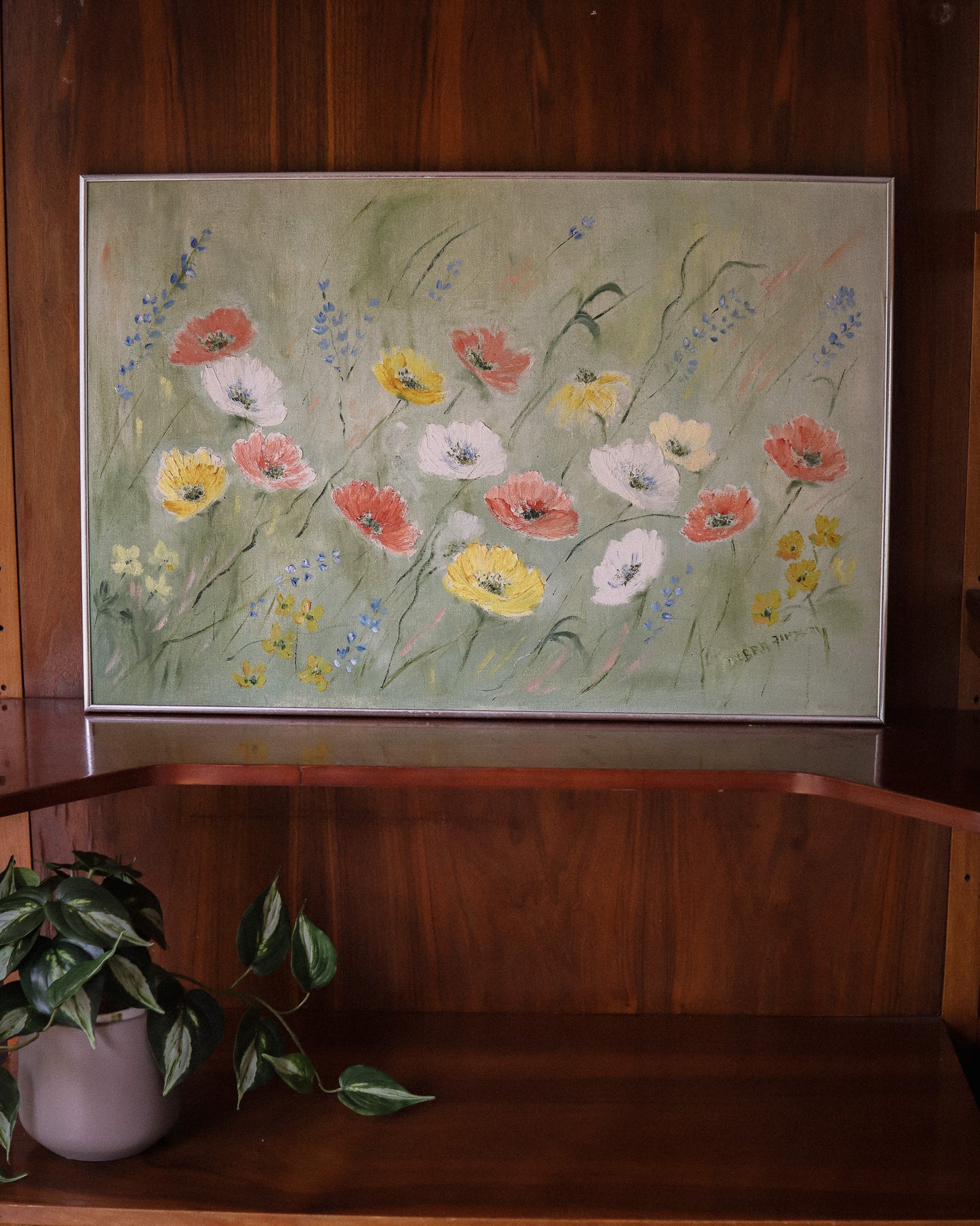 Original Floral Painting in Silver Frame