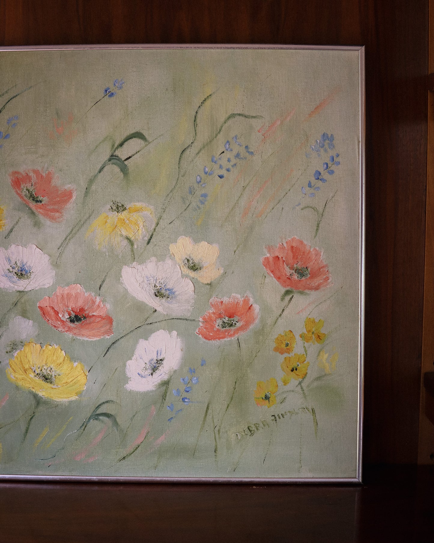 Original Floral Painting in Silver Frame
