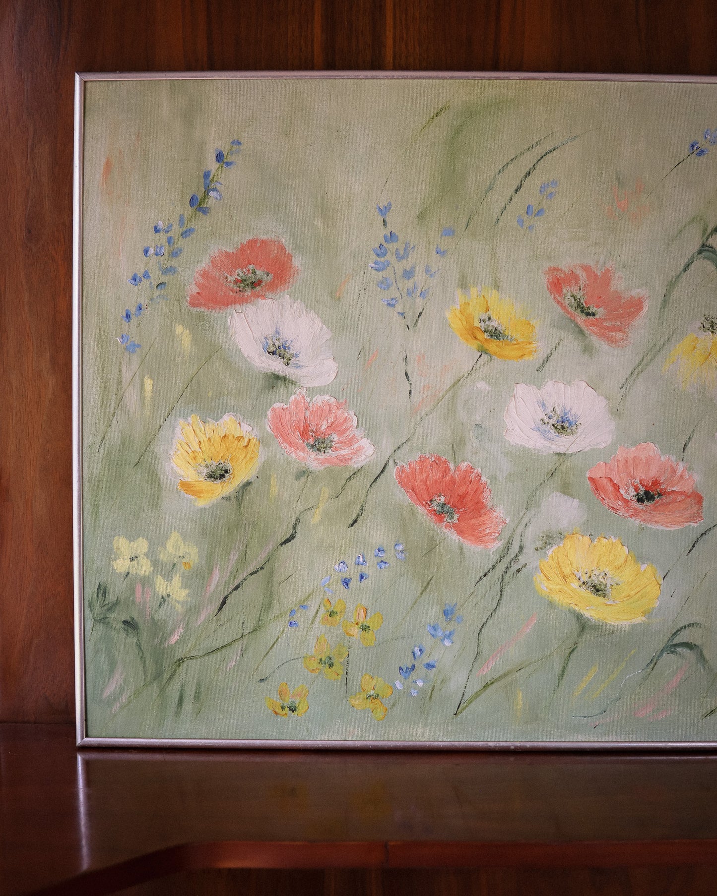 Original Floral Painting in Silver Frame