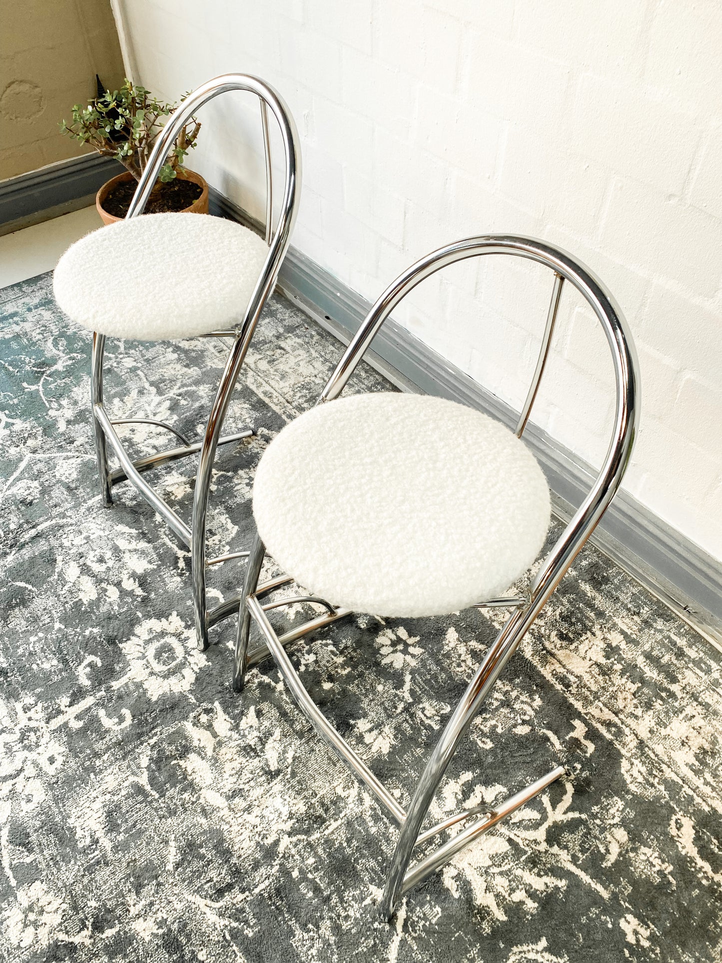 Retro Pair of Chrome Bar Chairs