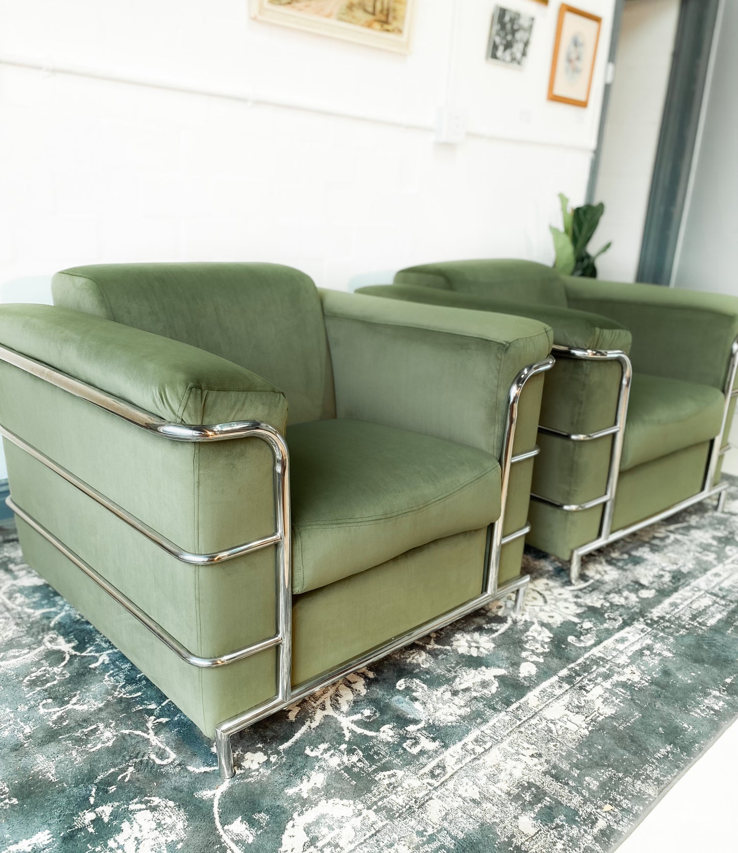 Pair of LC3 in Olive Velvet