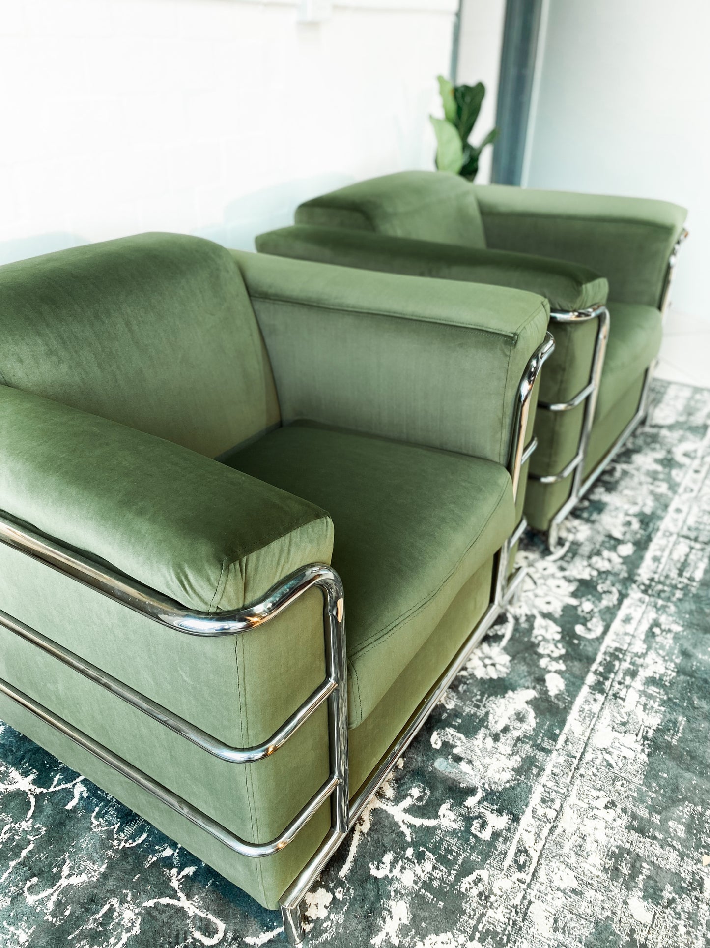 Pair of LC3 in Olive Velvet