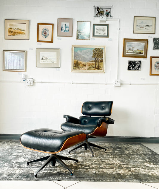 Eames Style Leather Lounger & Stool