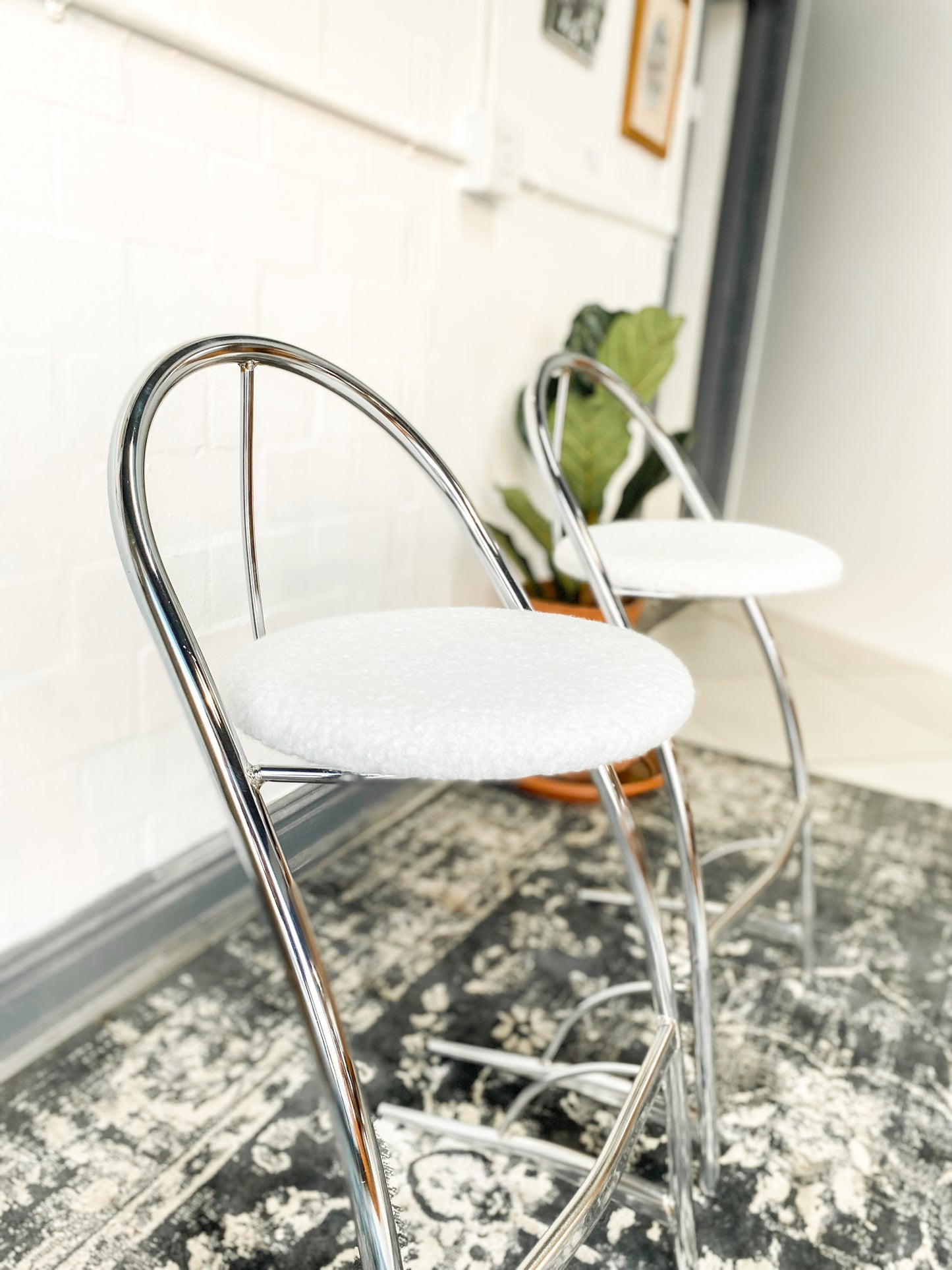 Retro Pair of Chrome Bar Chairs