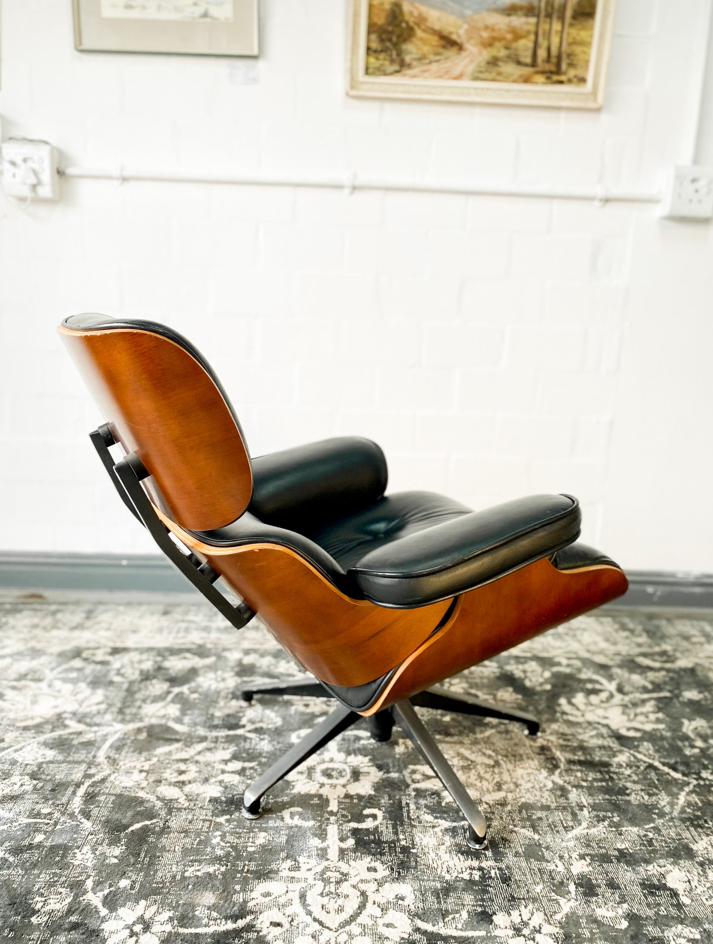Eames Style Leather Lounger & Stool