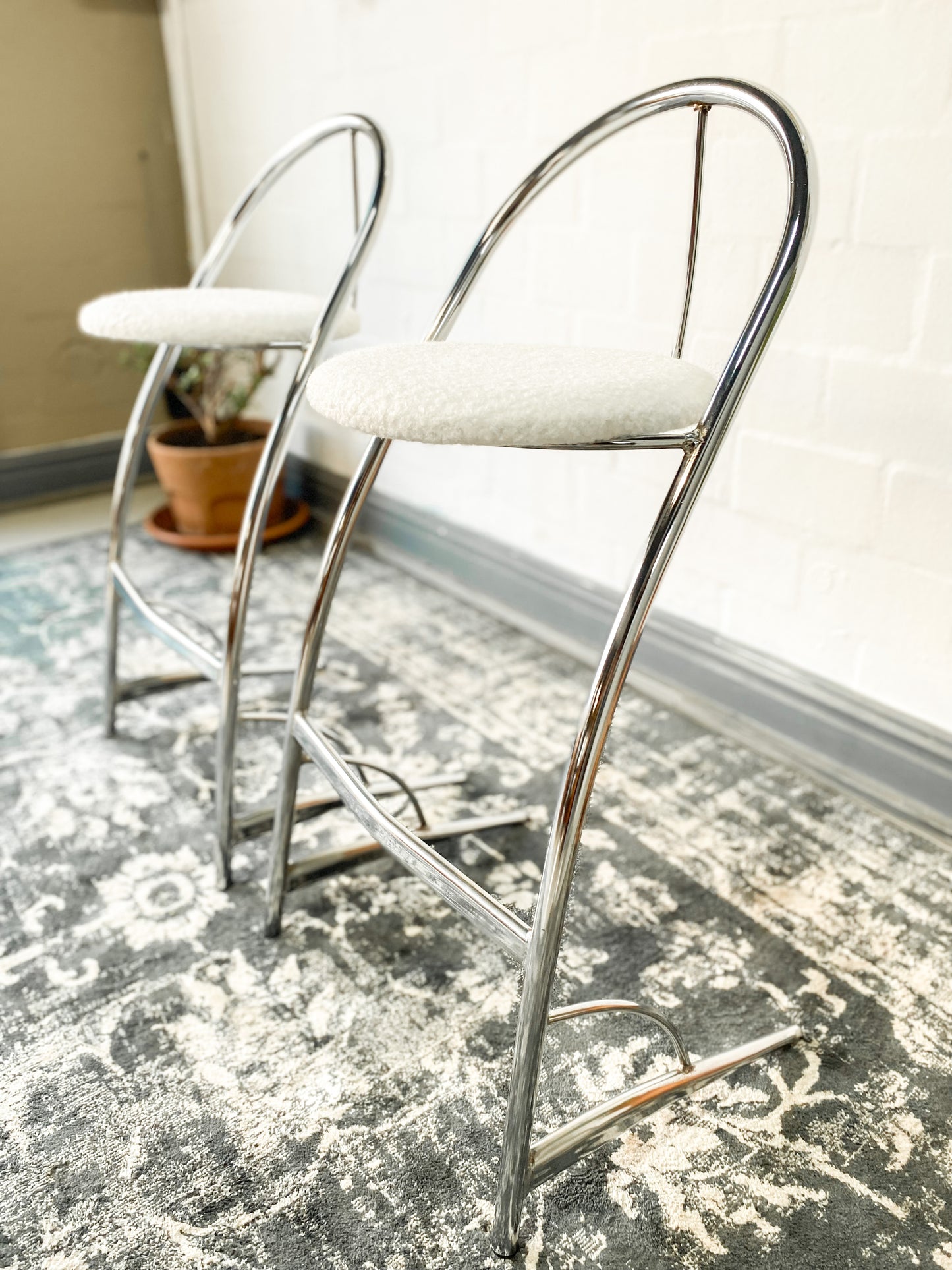 Retro Pair of Chrome Bar Chairs