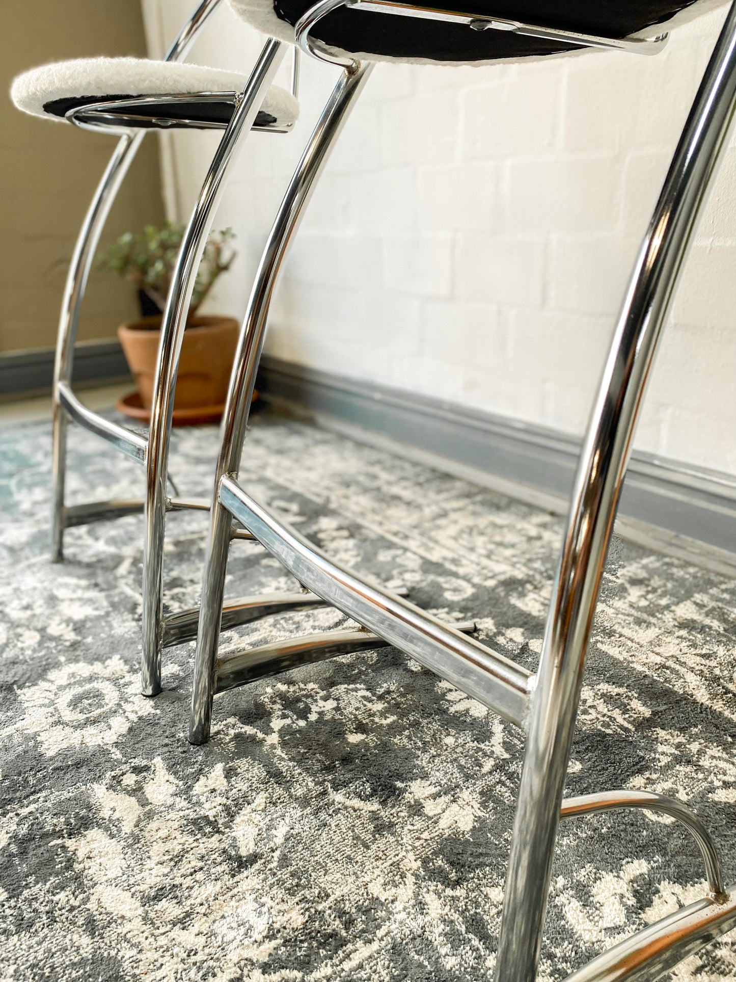 Retro Pair of Chrome Bar Chairs