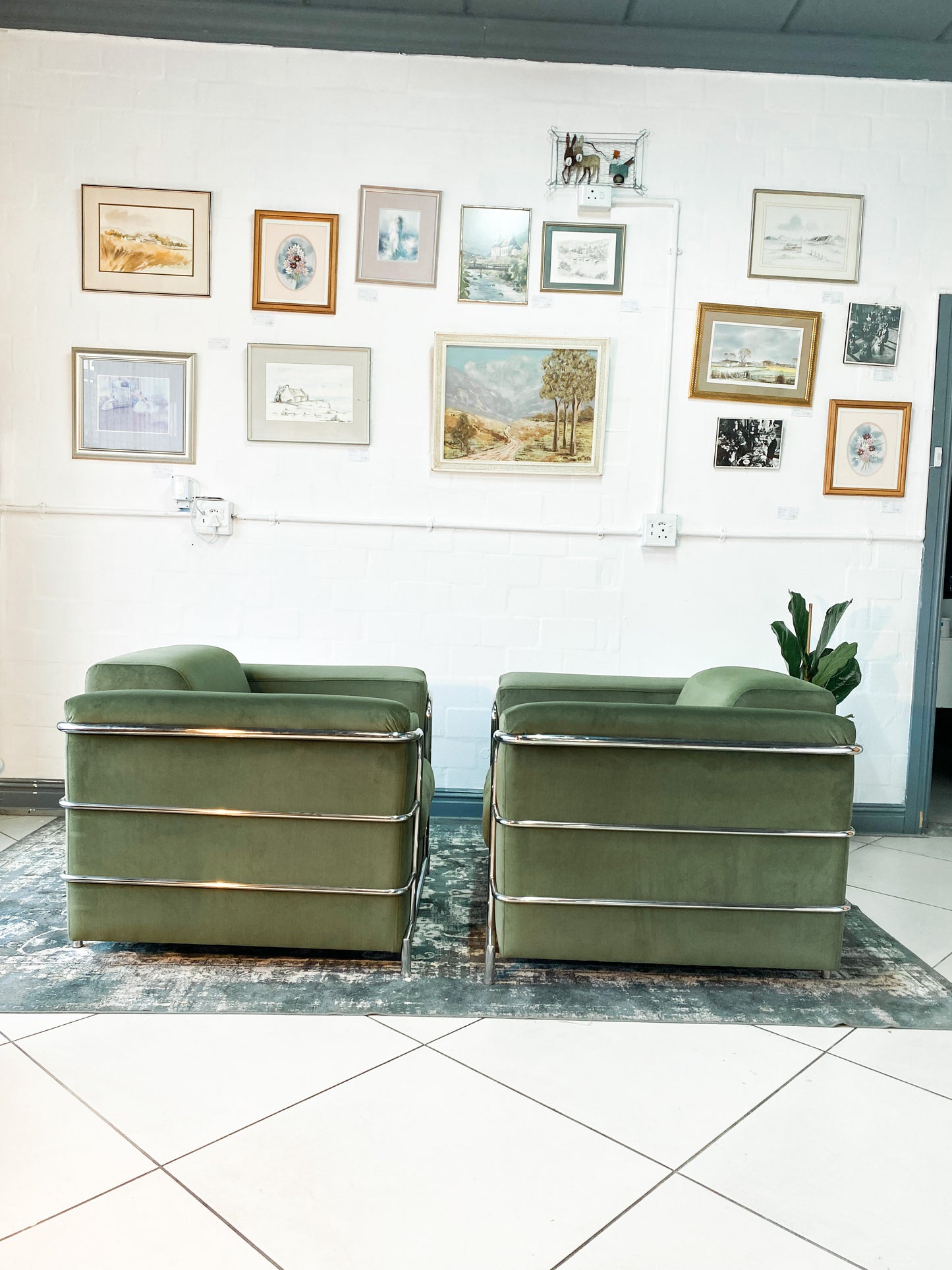 Pair of LC3 in Olive Velvet