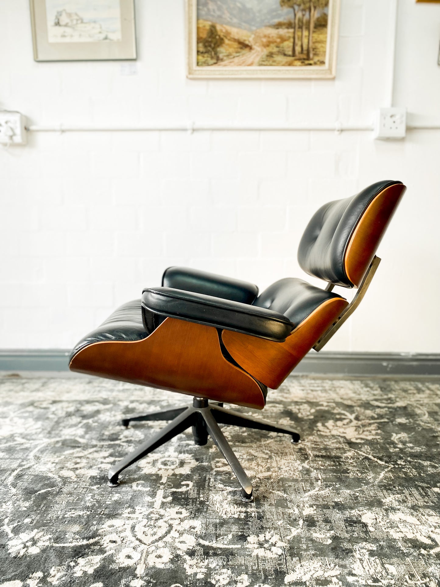 Eames Style Leather Lounger & Stool