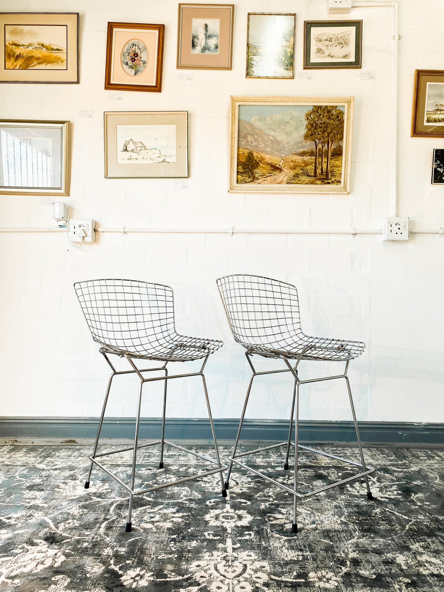 Pair of Bertoia Style Counter Stools
