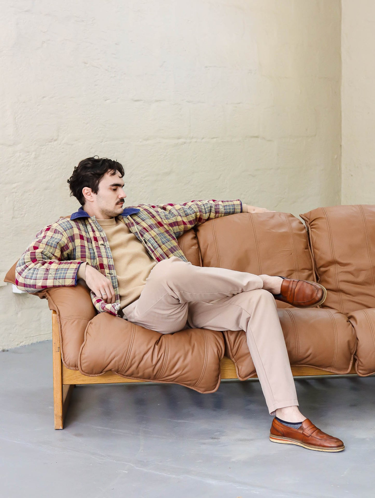 Vintage Italian-Style Genuine Leather Couch