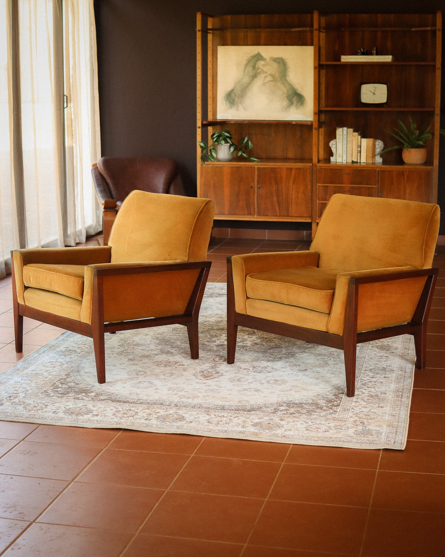 Pair of Mid-Century Velvet Armchairs