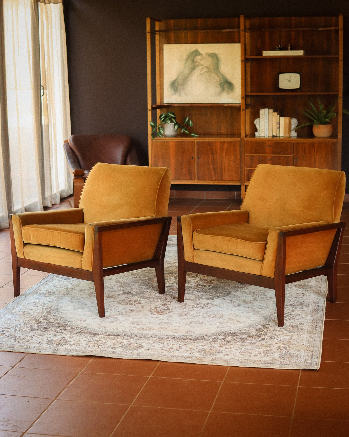 Pair of Mid-Century Velvet Armchairs