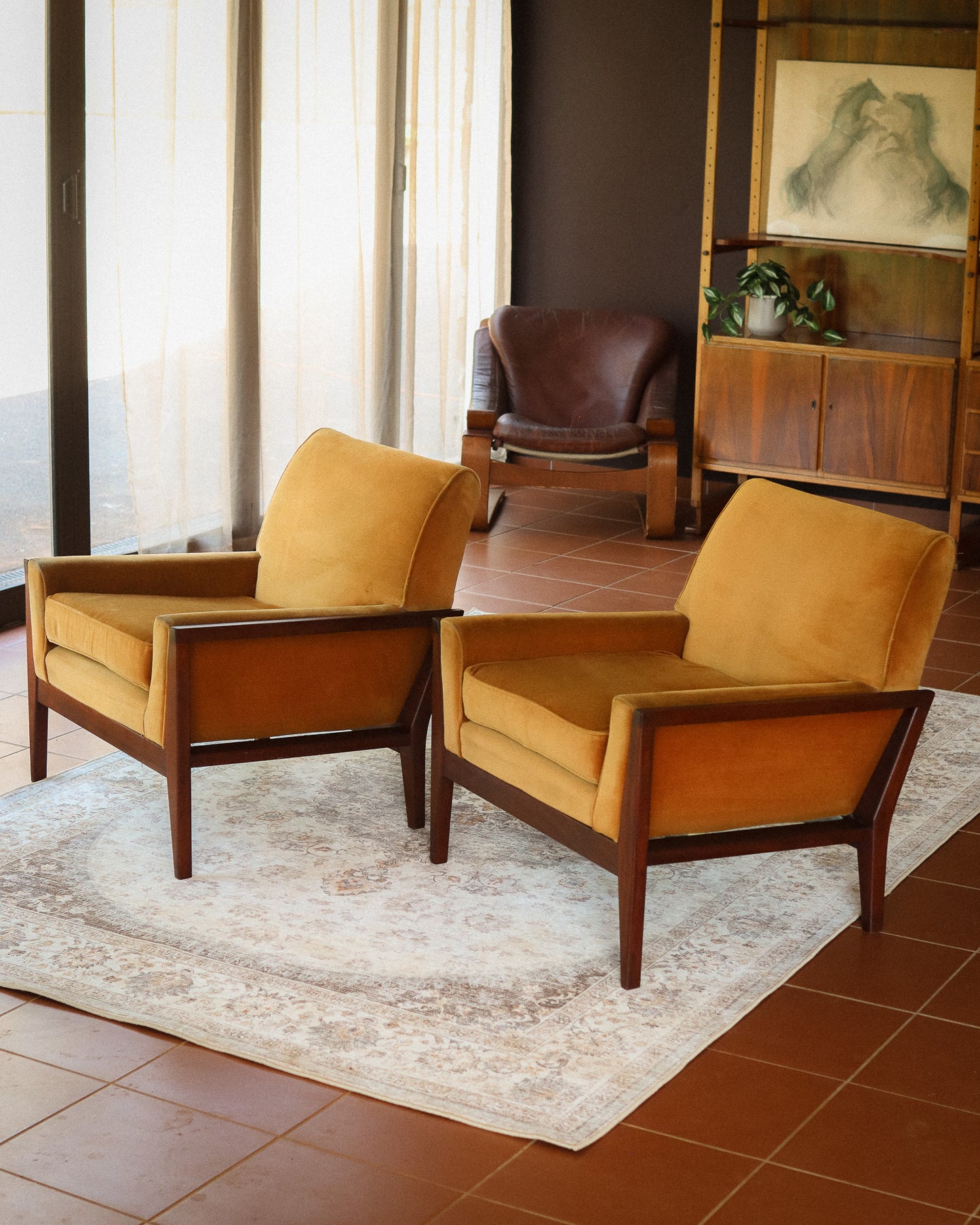 Pair of Mid-Century Velvet Armchairs