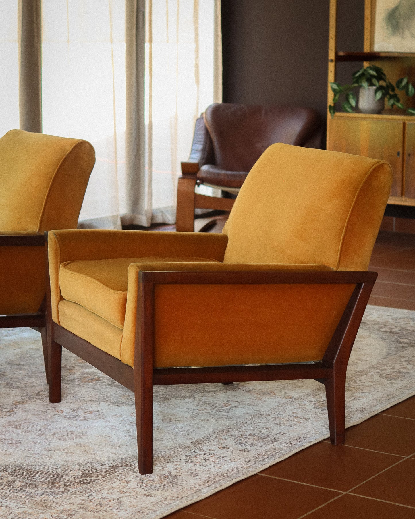 Pair of Mid-Century Velvet Armchairs