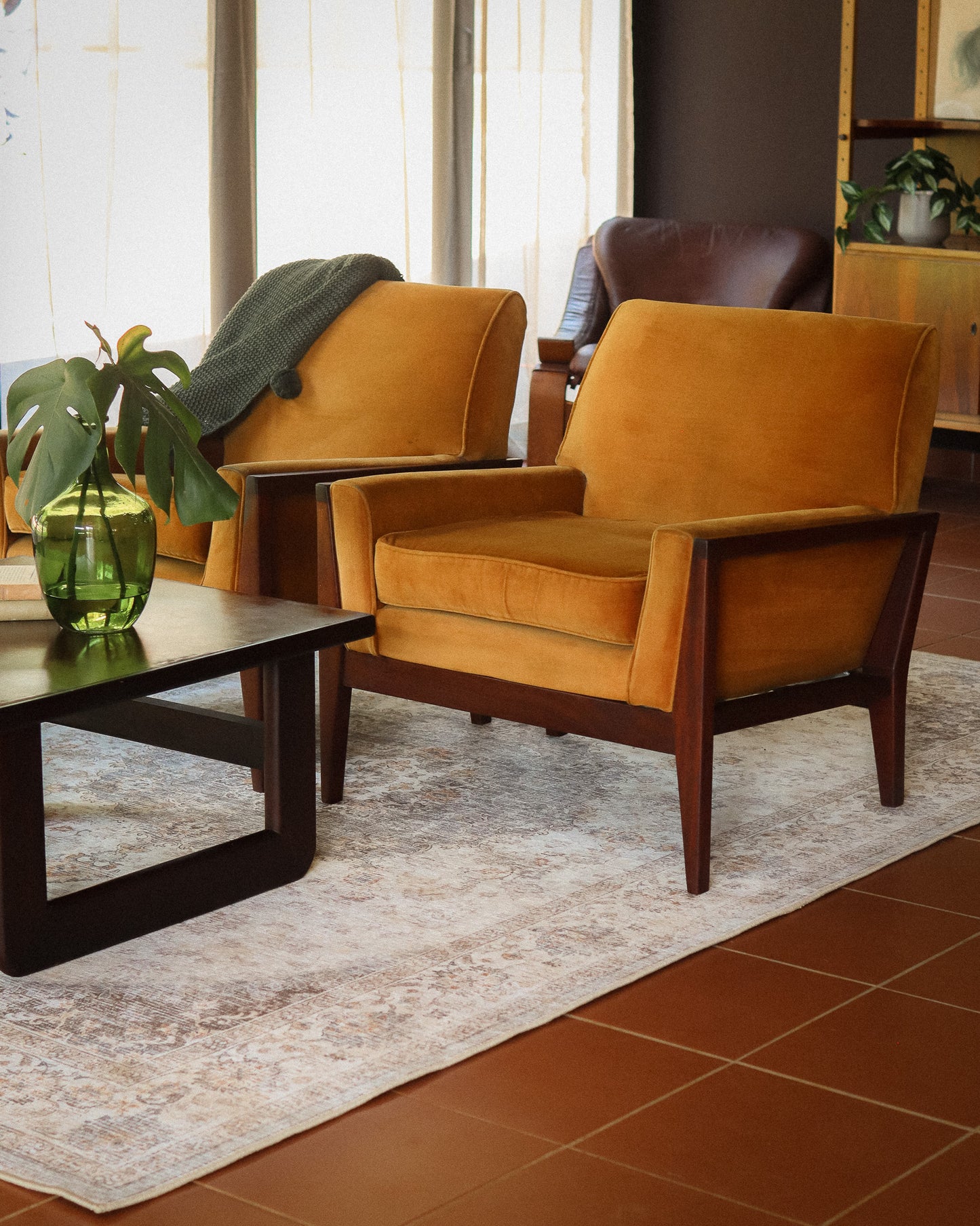 Pair of Mid-Century Velvet Armchairs