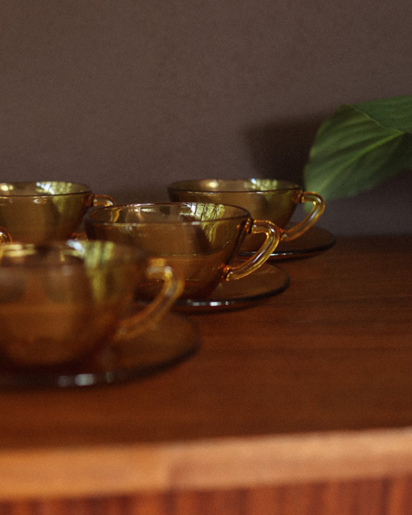 French Amber Glass Retro Cup & Saucer Set by Vereco c.1960