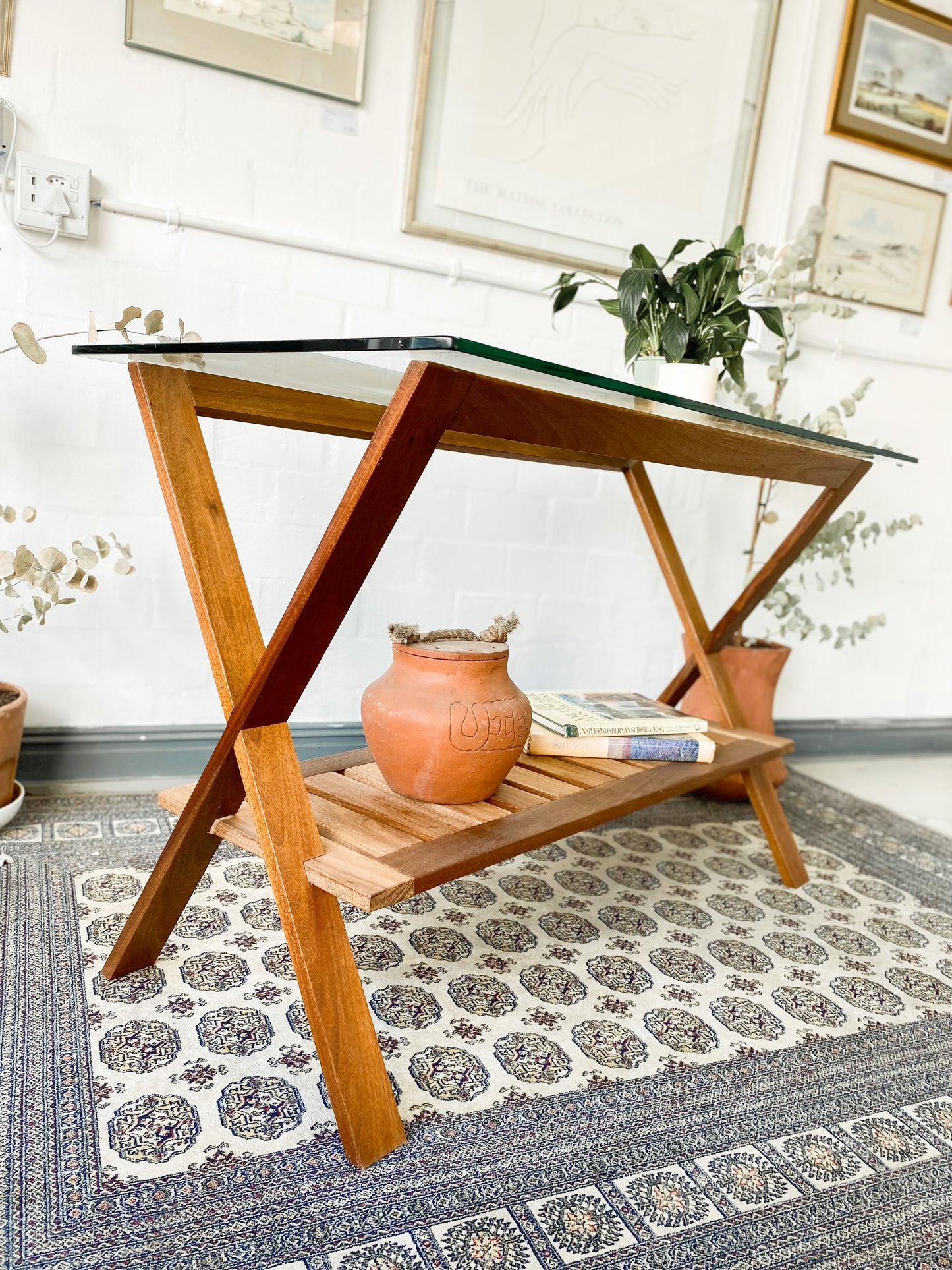Glass Top Cross Legged Entry Table