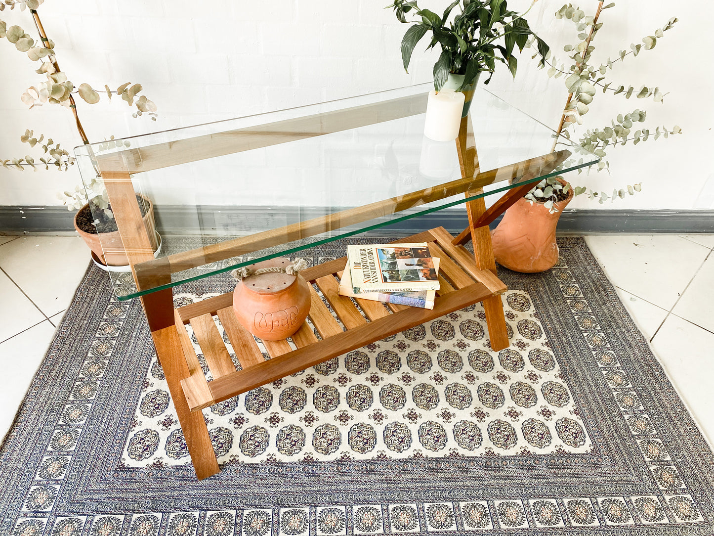 Glass Top Cross Legged Entry Table