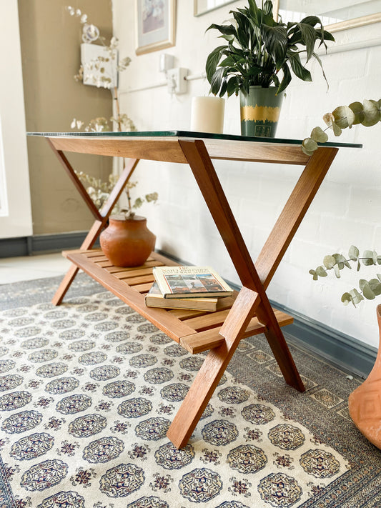 Glass Top Cross Legged Entry Table