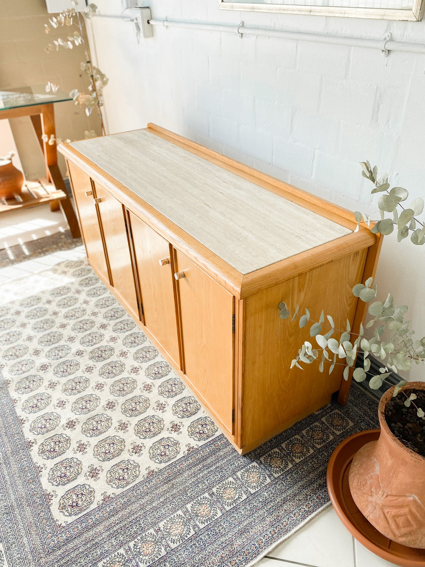 Travertine and Oak Sideboard