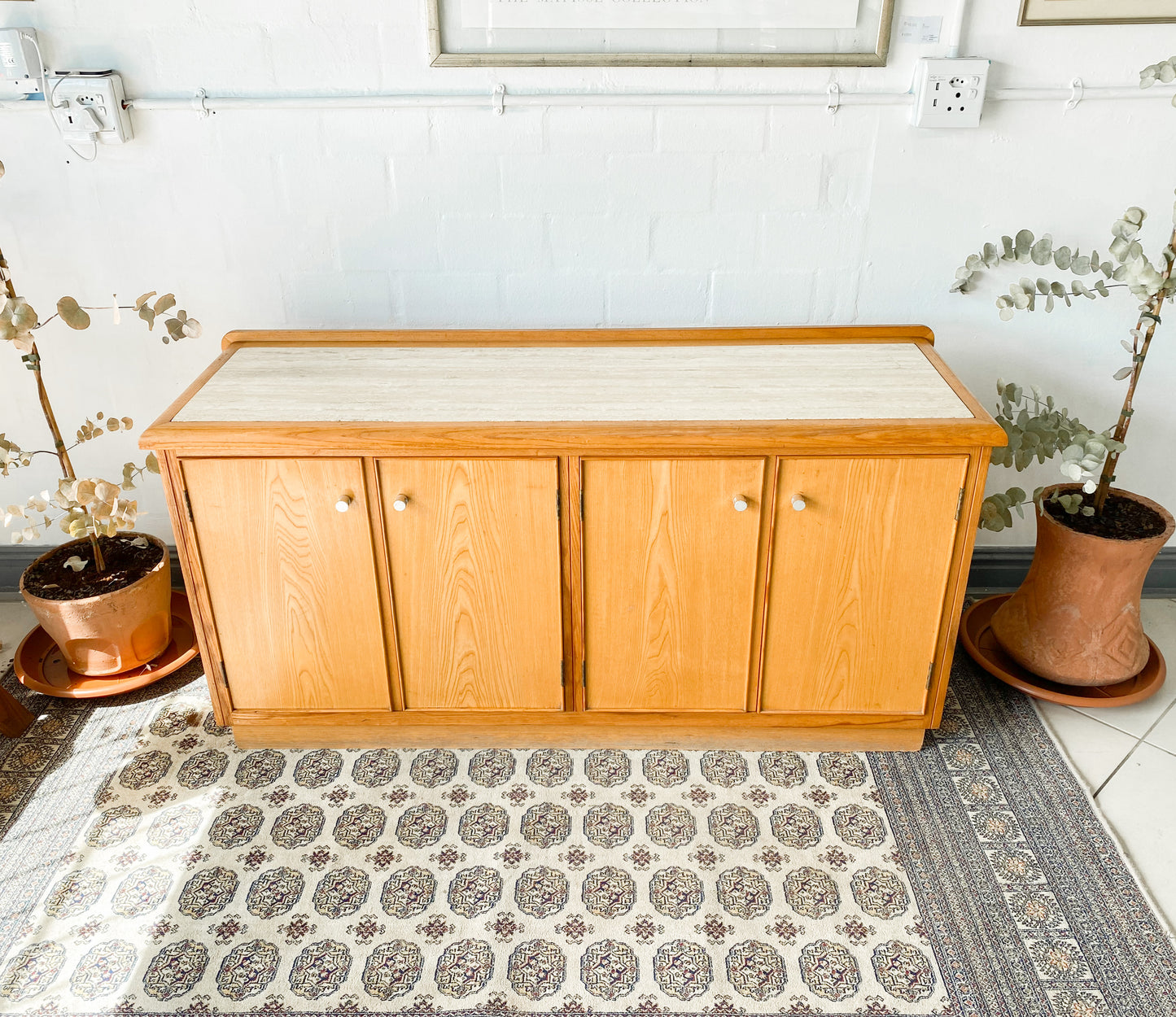 Travertine and Oak Sideboard