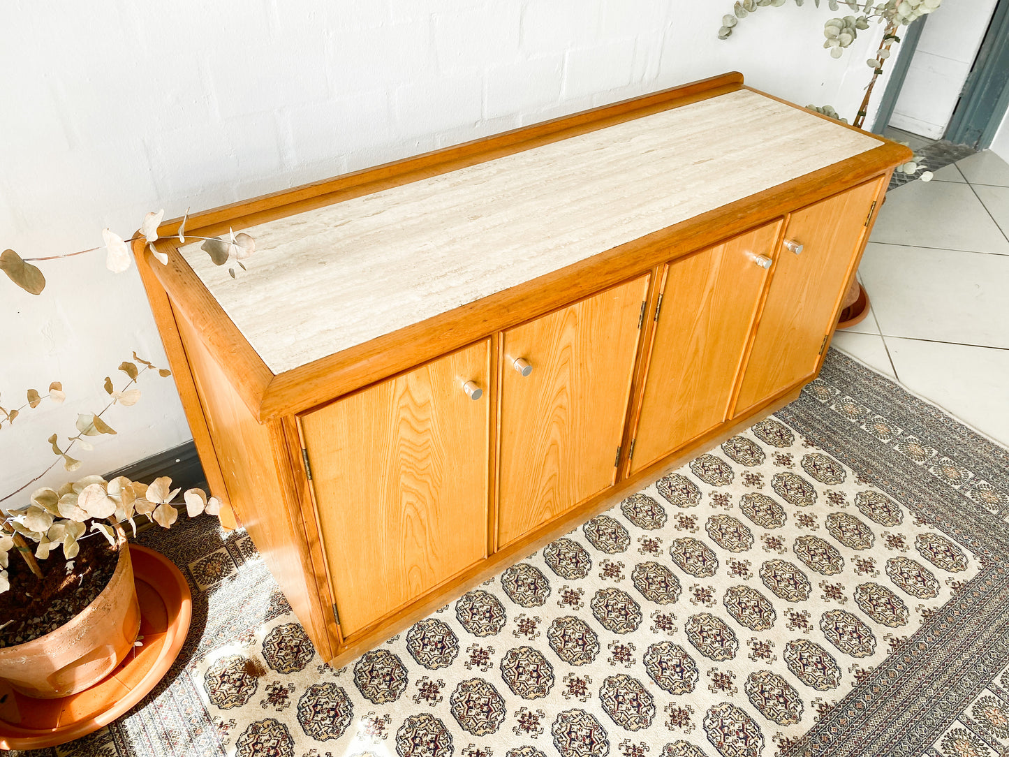 Travertine and Oak Sideboard